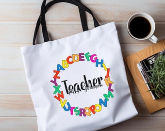 Personalized Teacher Tote Bag: Colorful Alphabet Design