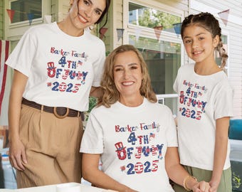 Custom Family Name July 4th Celebration Shirt, Patriotic Family Name Matching T-Shirts,  Fourth of July  Celebration Family T-Shirts,