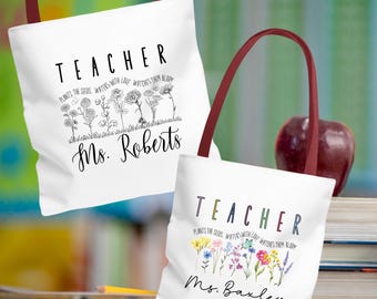 Personalized Teacher Tote Bag: Floral Design, Appreciation Gift