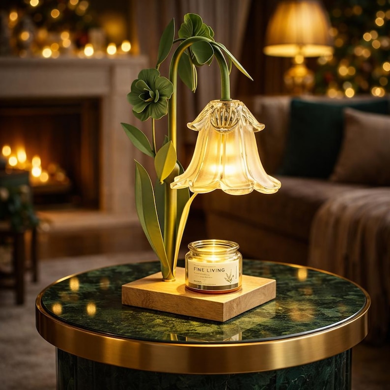 Flower Candle Warmer Lamp: Floral Home Decor with Timer image 1