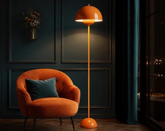 Modern Pastel Orange Metal Floor Lamp, Industrial Reading Light