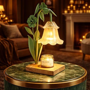 Flower Candle Warmer Lamp: Floral Home Decor with Timer Green 1