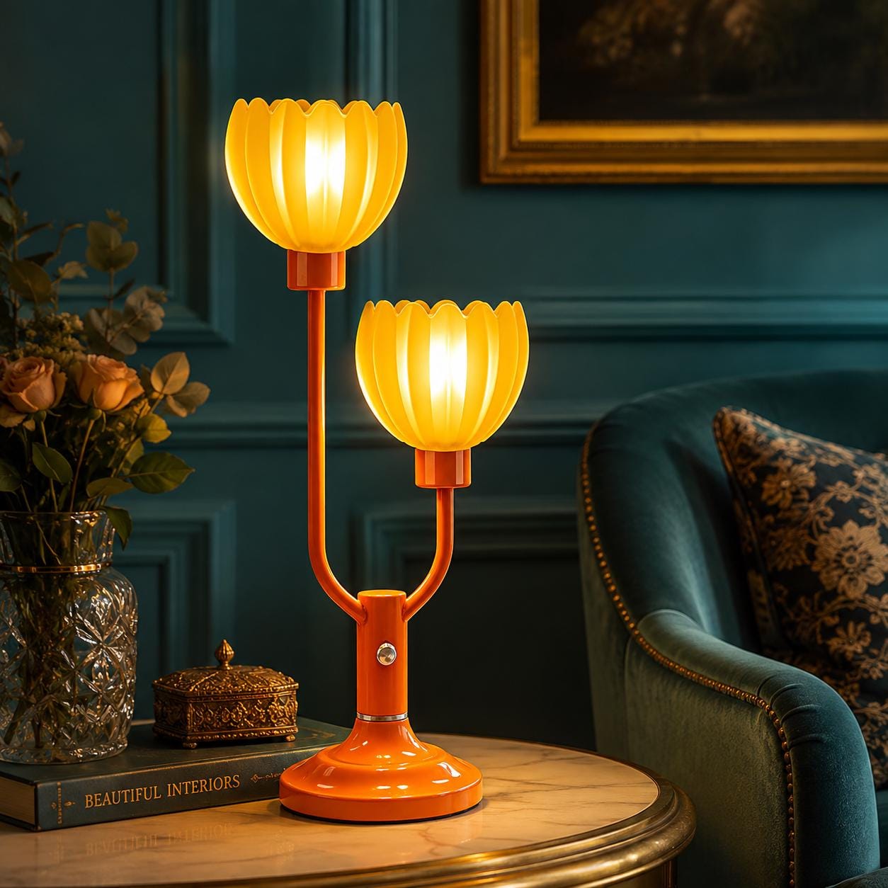 Mid Century Lamp Orange - Etsy