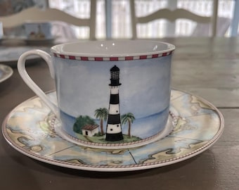 American Atelier Lighthouse Tea Set: 6 Cups, Saucers & Plates