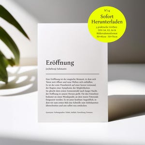Definitionskarte Eröffnung Geschenk Poster Geschäftseröffnung Neueröffnung Selbstständigkeit Praxis Wanddeko Büro Motivation Start Karte