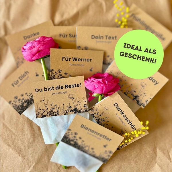 10x Samenbomben mit Gruß| Personalisierbar I Nachhaltige Geschenkidee | Samenkugel | Samenbombe | Ostergeschenk | Kleine Aufmerksamkeit