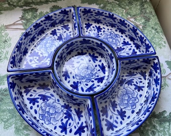 Vintage Blue Floral Serving Dishes, Delft Chinoiserie Style, Set of 4