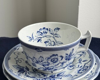 Spode Clifton Vintage Tea Cup Trio, Vintage Blue and White Tableware, Teacup, Saucer and Plate