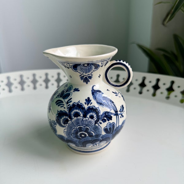 Vintage Delft Handpainted ceramic Jug, signed on base, Velsen Holland Hand Painted  Dutch Pottery, Blue and White detailed Delft