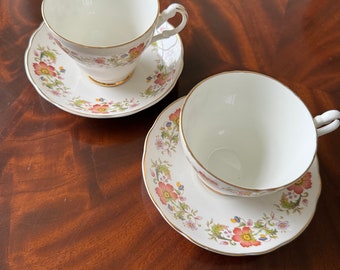 Floral Bone China Teacup and Saucer, Vintage Argyle Made in England