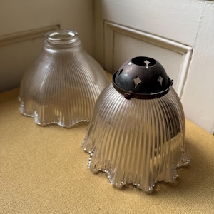 Antique Holophane Glass Light Shade: Ribbed Industrial Pendant with Original Gallery