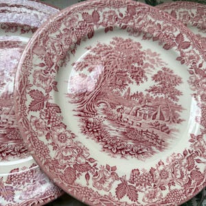 Vintage Ironstone Red Transferware Plate: English Countryside Scene
