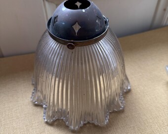 アンティークホロフェーンガラスのランプシェード：リブ付き