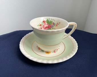 Beautiful Floral Mini Johnson and Bros Teacup and Saucer,  Small Tea Cup and Saucer, Rare design.