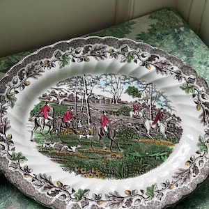 Vintage serveringsfat i järnsten: Myotts "Liv på landet"