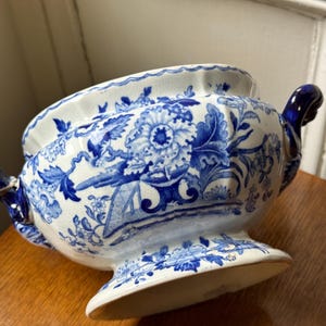 Antique Blue and White Small Tureen, Soup Dish, Vegetable Serving, by W Ridgway C1830, Antique Tureen, Please See Item Description