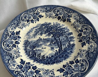 Vintage Ironstone Plate, Blue and White Transfer Plate