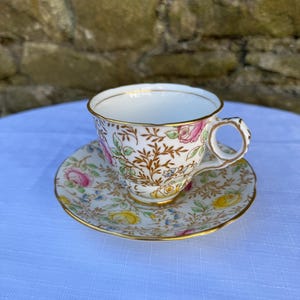 Royal Stafford Floral 1940s Tea Cup and Saucer, Made in England, Vintage Teacup and Saucer