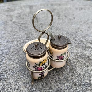 Vintage China Sliver Plated EPNS Condiment Set Floral 3 Piece Set, Vintage Cruet Set