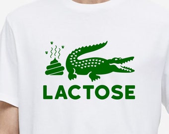 Lacoste Lactose Intolerant  T-Shirt Unisex Gildan Softstyle Tshirt Crocodile Cartoon Fun Gift Novelty 70's 80's 90's Parody Tee