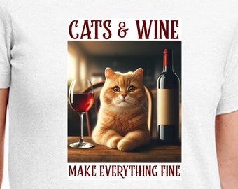 Cats and Wine Ginger Cat T-Shirt Kitten Gildan Softstyle Tshirt red wine kitty Motivational T Shirt Tee Funny Cute Gift For Her Him Present