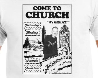 Come to church it's great Viz Comic Parody Unisex Gildan Softstyle Tshirt  Cartoon Fun Gift Novelty 70's 80's 90's Tee Ringspun