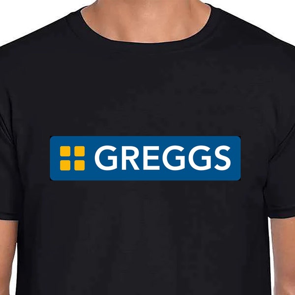 Greggs Logo T-Shirt Unisex Gildan Softstyle Tshirt Beer Sausage Roll Fun Gift Novelty 70's 80's 90's Parody Tee White & Black