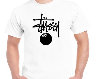Stussy 8 Ball Klassiek T-shirt Unisex Gildan Softstyle Tshirt Skate Street Wear Punk Fun Gift 90's 00's Tee Skateboard Graffiti Wit Zwart