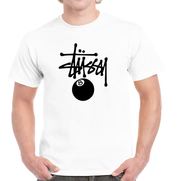 Stussy 8 balles classique T-shirt unisexe Gildan Softstyle Tshirt Skate Street Wear Punk Fun cadeau années 90 Tee skateboard Graffiti blanc noir