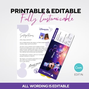 Editable Disneyland Paris Gift Reveal Letter and Surprise Ticket, Disney Trip Presentation Pack, Letter from Mickey