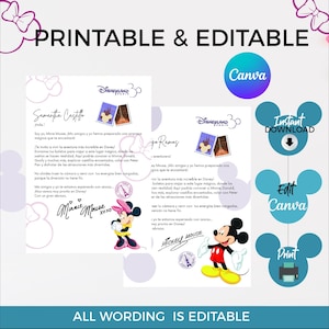 Cartas de revelación de viaje editables de Mickey y Minnie, Revelacion de viaje, Personalizables e imprimir Descarga digital PDF
