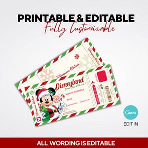 Bearbeitbares Disneyland-Weihnachtsflugticket, Überraschungs-Bordkarte, Urlaub, Überraschungs-Reiseflugticket, Weihnachtsgeschenk