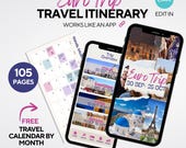 Plantilla de itinerario de viaje editable, planificador de viajes móvil, guía de viajes por Europa con Canva, planificador de vacaciones.