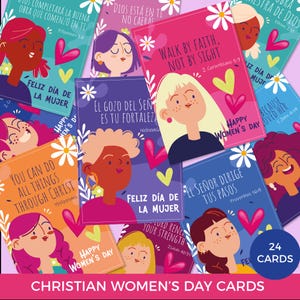Tarjetas día internacional de la mujer con versículos bíblicos, familia, tarjeta de motivación, aliento, inspiración. 8 de marzo