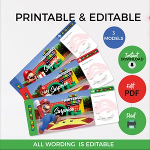 Editable Surprise Ride Ticket to HOLLYWOOD UNIVERSAL Studios Instant Download, Super Nintendo World Ride Reveal Ticket.
