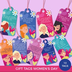 Etiquetas de regalo para ella día  de la mujer / Tarjetas imprimibles para el Día de la Mujer / Frases inspiradoras para mujeres. 8 marzo
