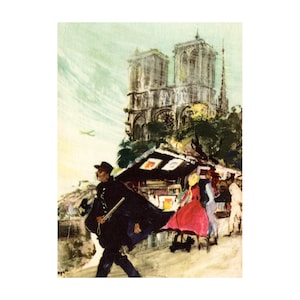 Scandinavian Airlines System postcard from 1960's; SAS vintage Paris scene artist designed postcard