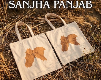 Dubbelzijdige Punjab-draagtas - Gurmukhi en Shahmukhi - Punjab-kaart van vóór 1947 - Punjabi Unity Gift
