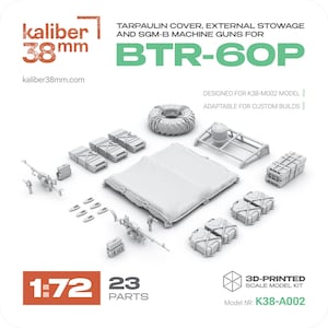 1:72 — Dekzeil, opbergruimte aan de buitenkant en SGM-B-machinegeweren VOOR BTR-60P (detailsset) | kaliber38 mm | K38-A002