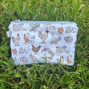 Handmade Quilted Zipper Pouch: Chicken Print Coin Purse
