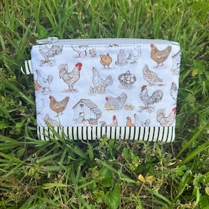 Handmade Quilted Zipper Pouch: Chicken Print Coin Purse
