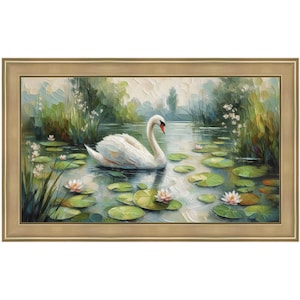 Frame Tv Spring Art | Swan Painting Digital Download Art File | Oil Painting Art for Frame Tv