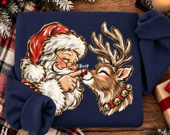 Custom print sweatshirt, with seasonal Christmas design, Santa and reindeer
