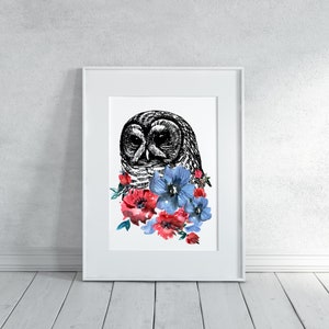 Floral Owl Print, Gothic Print, Witchy Printable, Witchy Prints, Digital Downloads, Owl Art, Gothic Art Prints, Floral Bird Print, Flowers