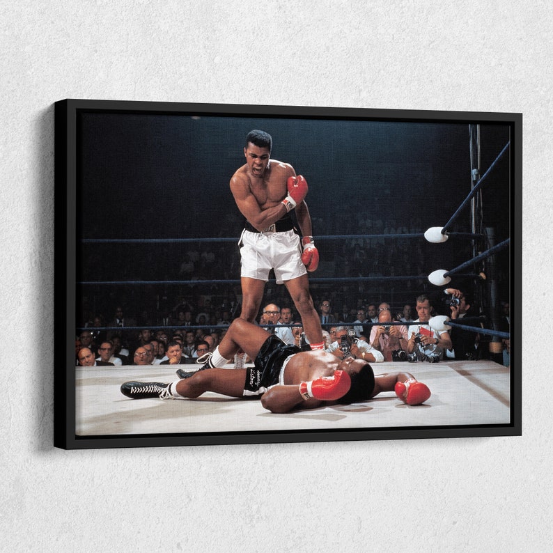 Muhammad Ali vs Sonny Liston Poster Phantom punch Hand Made Posters Canvas Print Wall Art Home Decor Black Floating Frame