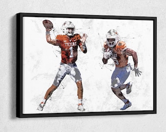 Hudson Card Bijan Robinson Poster Texas Longhorns Football Painting Hand Made Posters Canvas Print Wall Art Man Cave Gift Home Decor