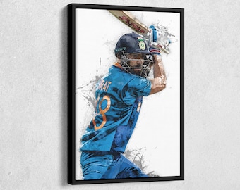 Virat Kohli Canvas Print - India Cricket Wall Art, Sports Decor for Home & Man Cave, Cricket Gift, Framed Poster