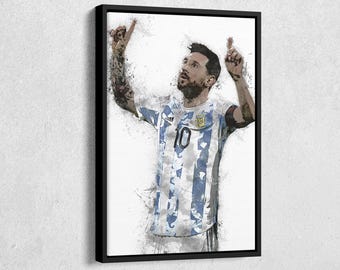 Lionel Messi Canvas Print - Argentina National Team Wall Art, Soccer Decor for Home & Man Cave, Football Gift, Framed Poster