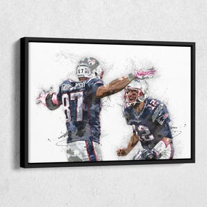 Tom Brady & Rob Gronkowski Canvas Print - New England Patriots Wall Art, NFL Decor for Home, Man Cave, Football Gift, Framed Poster