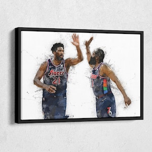 James Harden & Joel Embiid Canvas Print - Philadelphia 76ers Wall Art, NBA Decor for Home, Man Cave, Basketball Gift, Framed Poster